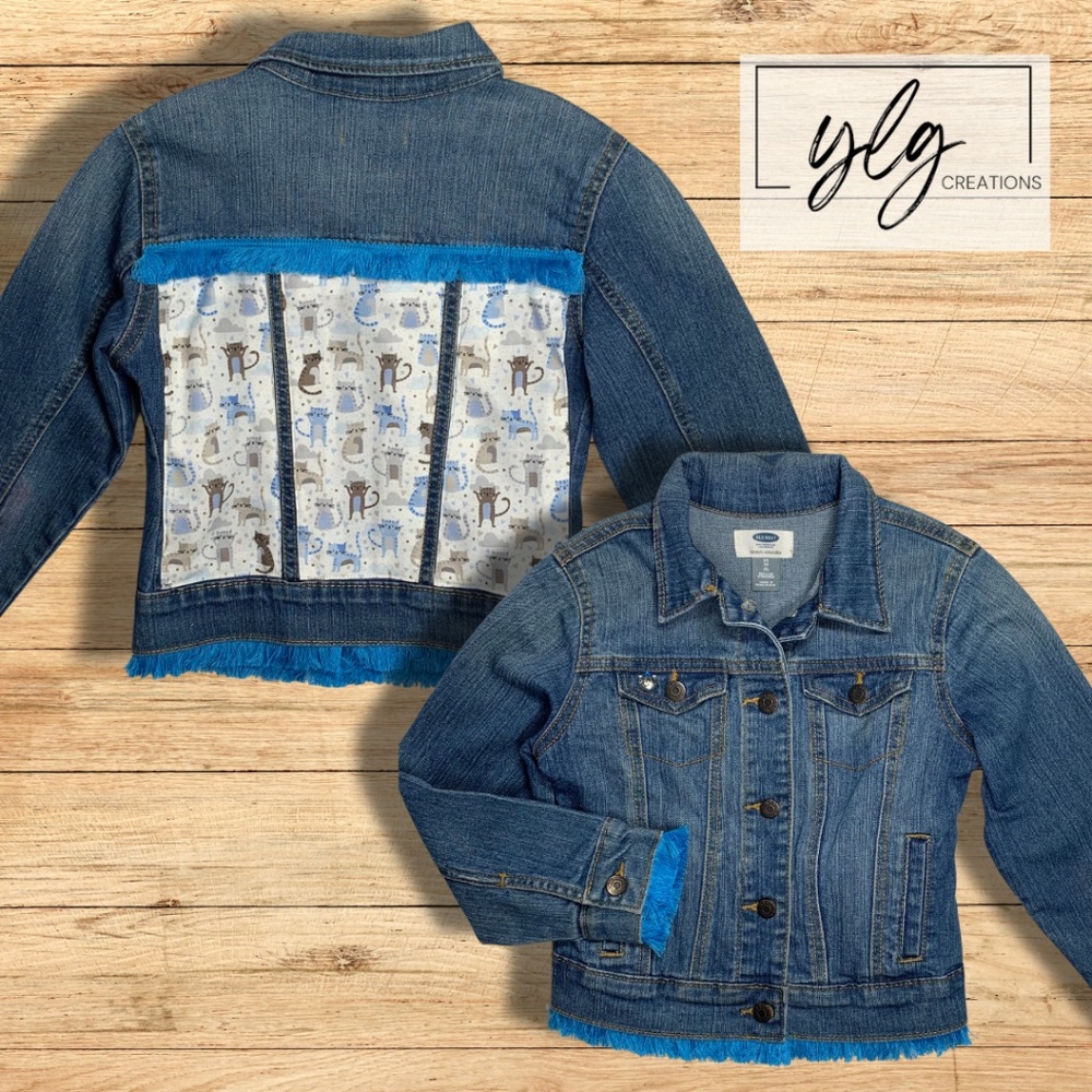 Whimsical Boho Denim Jacket Cat Lovers Storybook Sweet Kitty Charm Girly Style